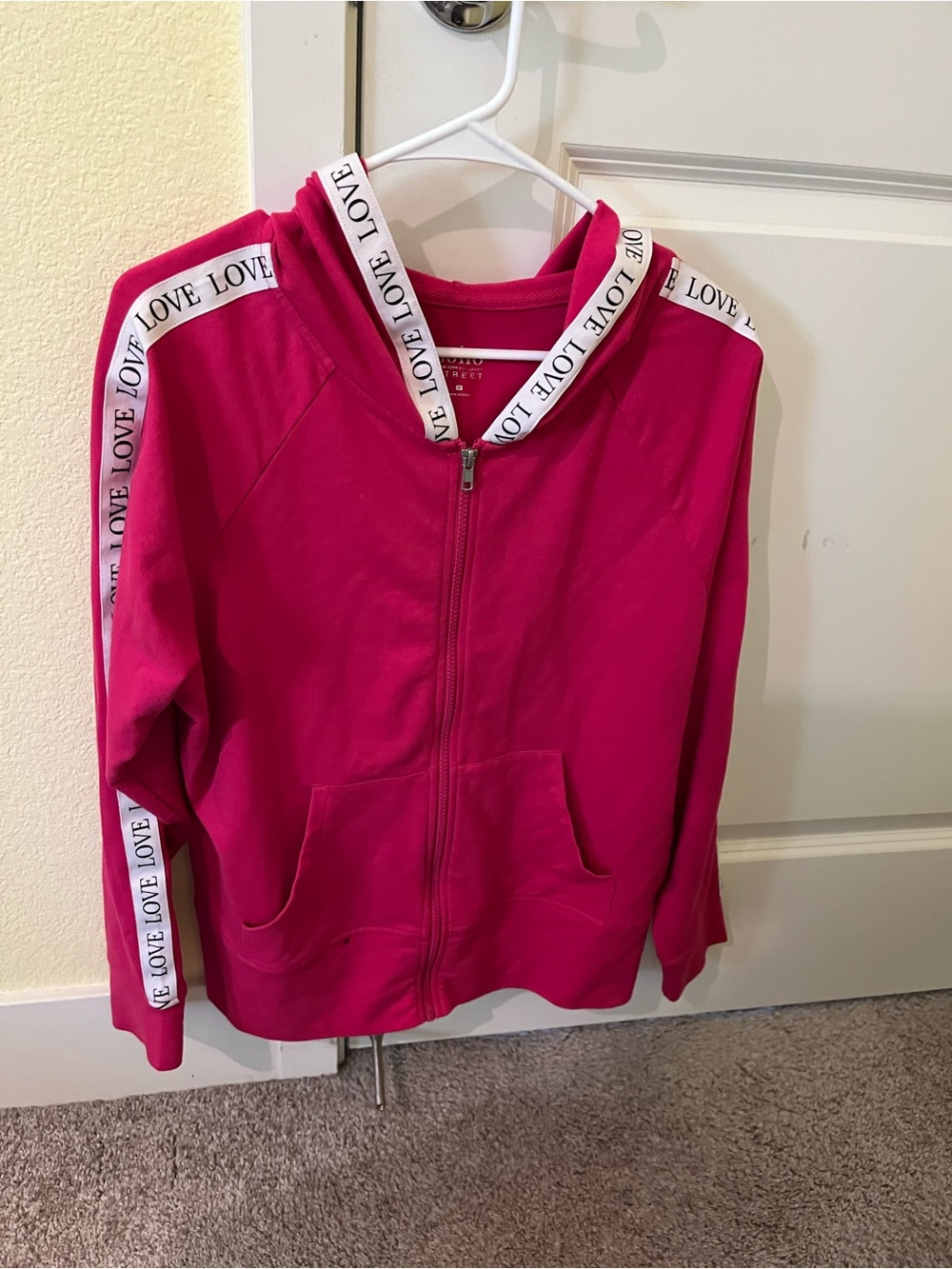 Woman’s Pink Zip-Up Hoodie with LOVE Trim